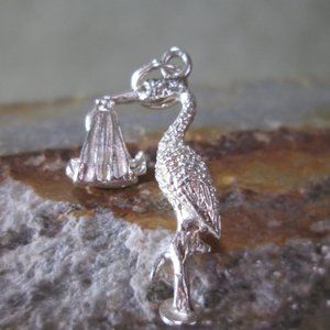 Sterling silver bracelet charm STORK New Baby